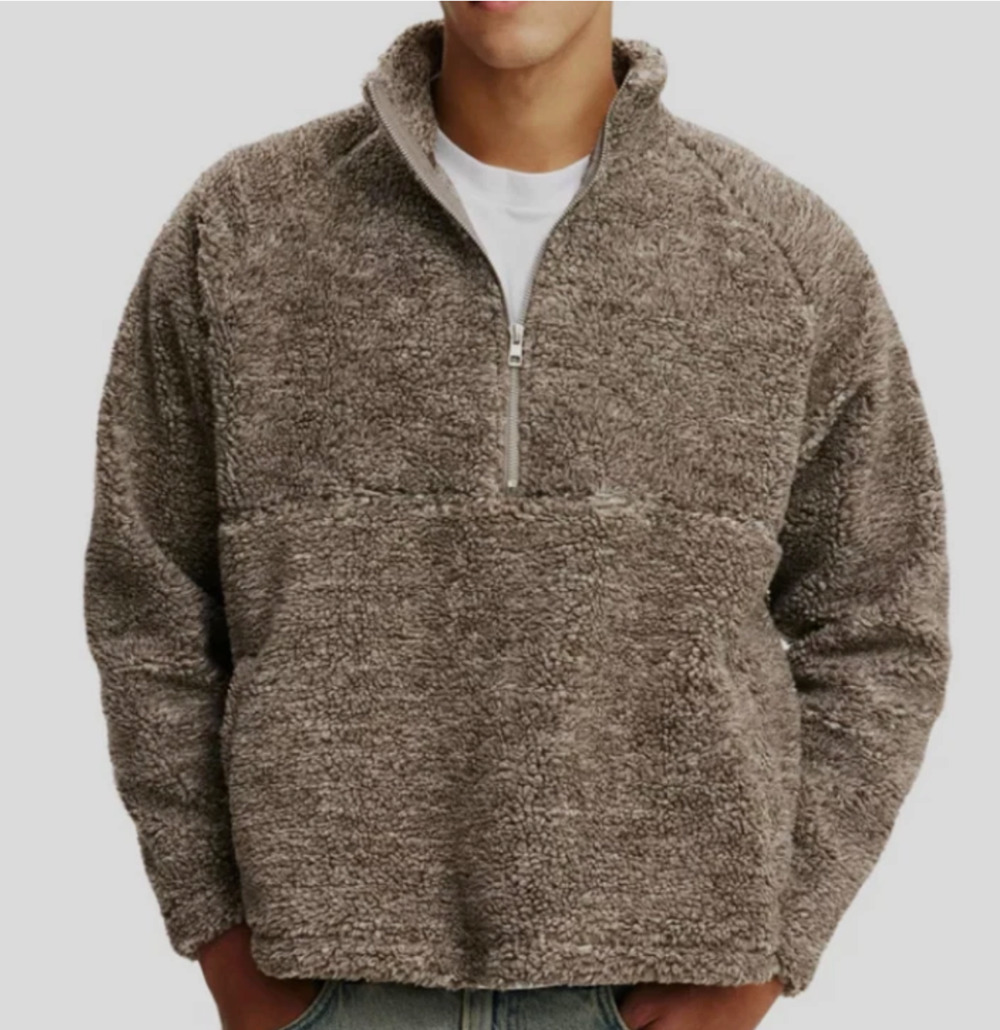 Cotton On Men's Teddy 1/2 Zip Fleece Sweatshirt Putty Size L